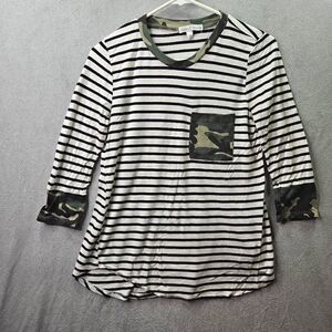 Moa Moa 3/4 Sleeve Shirt White Camo Womens Size S